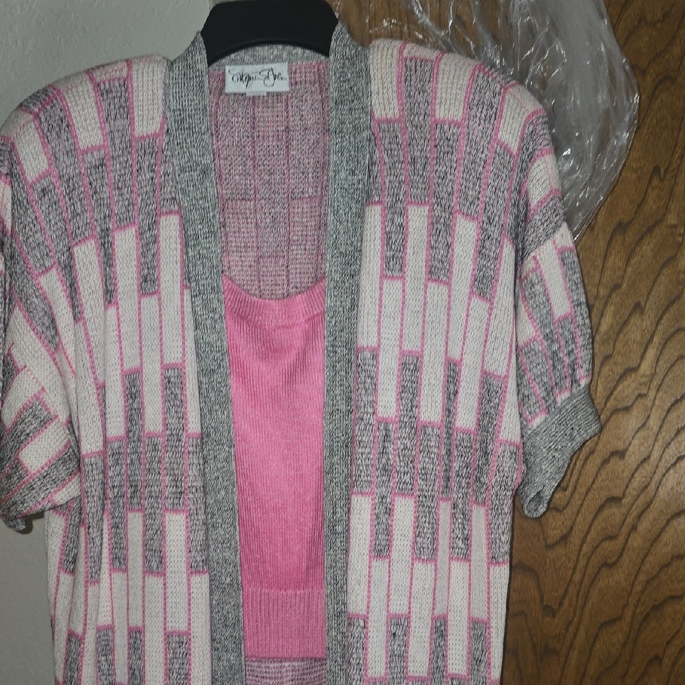 Abrand Pink and Gray Cardigan Sweater